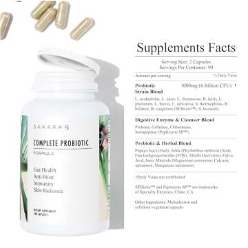 SAKARA Complete Probiotic, 180 Capsules - Probiotics for Women Digestive Health, Gut Health Pre and Probiotics for Women, Prebiotics and Probiotics