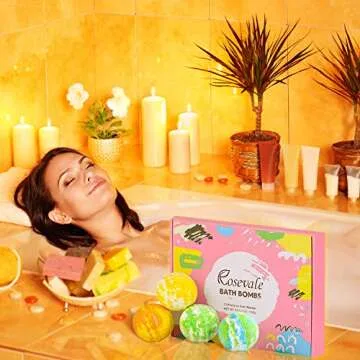 Rosevale Bath Bombs Gift Set,12 Large 5oz Bubble Bath Fizzies,Shea & Coco Butter Dry Skin Moisturize,Perfect for Bubble & Spa Kit,Best Birthday Day Gifts for Women,Her,Wife,Girlfriend,Teens Girls
