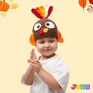 JOYIN Turkey Beanie Hat with Ear Flaps, Photograph Prop Carnival Cosplay for Baby, Halloween Costume Dress Up Hats,Thanksgiving Party Favor Supplies, Thanksgiving Accessories,Thanksgiving Costume Hats