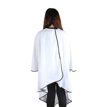 LYRIS Barber Cape Large size 63" x 55” Professional Salon Cape with Adjustable Snap Closure, Hairdresser Apron for Hair Treatment - Cutting/Coloring/Perming Color: White with sleeve Snap closure