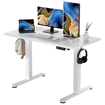 JYLH JOYSEEKER White Standing Desk, 48 X 24 Inch Adjustable Height Electric Desk, Sit Stand Desk wit...
