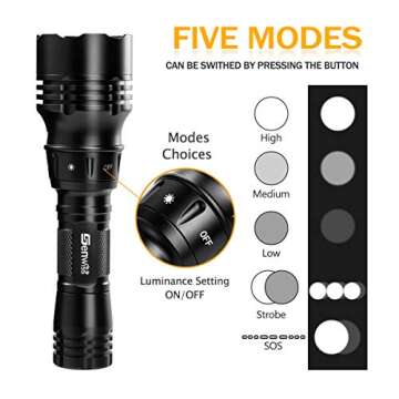 Genwiss Dive Lights Scuba Diving, 5 Modes Rechargeable Underwater Flashlight, 80M Waterproof Dive Flashlight Charger for Snorkeling