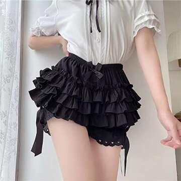 Vibsion Womens Lolita Bloomers Maid Ruffles Pumpkin Pants Bottom Shorts Cute Security Short Pants for Girl Black S