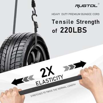 Bungee Cords with Hooks Heavy Duty, Flat Adjustable Bungee Cords with Hooks 40 Inch, Rubber Black Bu...