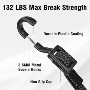 Bungee Cords with Hooks Heavy Duty, Flat Adjustable Bungee Cords with Hooks 40 Inch, Rubber Black Bungee Straps with Buckle Hooks for Outdoor, Camping, Tarps, Bike Rack, Tent, Truck, 4 Pack