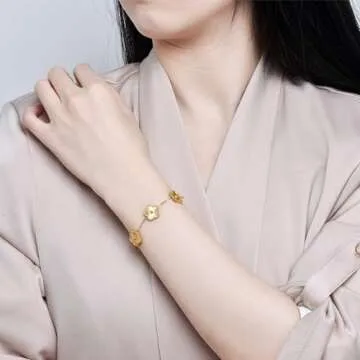 FLY FEI 18K Gold-Plated Four Leaf Clover Bracelet for Women,Adjustable lucky Bracelet Set Jewelry Gift-Hypoallergenic Charm for Birthdays, Wellness & Daily Wear(style06-Pink+Black+White+Golden+Blue+Red（6PCS）)