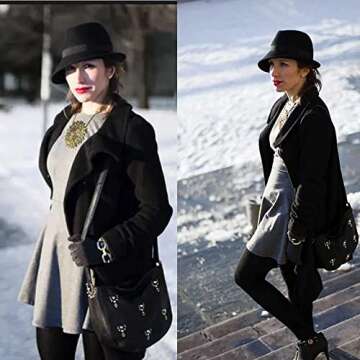 Classic Manhattan Fedora Hat Felt Trilby Short Brim Bowler Hat for Mens Womens 23" (Black, Medium)