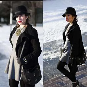 Classic Manhattan Fedora Hat Felt Trilby Short Brim Bowler Hat for Mens Womens 23" (Black, Medium)