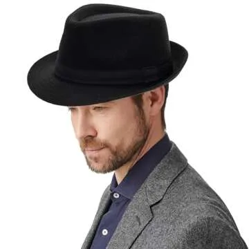 Classic Manhattan Fedora Hat Felt Trilby Short Brim Bowler Hat for Mens Womens 23" (Black, Medium)