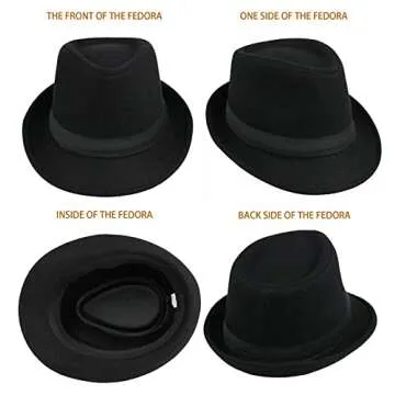 Classic Manhattan Fedora Hat Felt Trilby Short Brim Bowler Hat for Mens Womens 23" (Black, Medium)