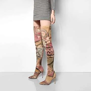 Vivianly Sexy Printed Thigh High Stiletto Boots for Women