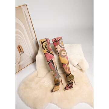Vivianly Sexy Printed Thigh High Stiletto Boots for Women