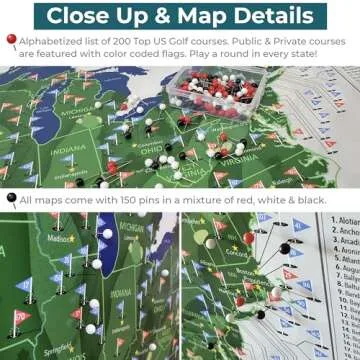 Push Pin Travel Maps Customizable Wall Art - Top Golf Courses USA Map - Rustic Black - Framed Pin Map, Includes 150 Pins - Handcrafted in USA - 27.5" x 39.5"