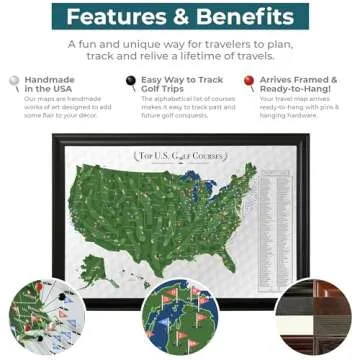 Push Pin Travel Maps Customizable Wall Art - Top Golf Courses USA Map - Rustic Black - Framed Pin Map, Includes 150 Pins - Handcrafted in USA - 27.5" x 39.5"