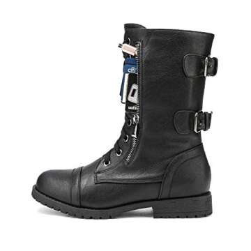DREAM PAIRS Women's Combat Boots, Mid Calf Built-in Wallet Pocket Lace up Military Ankle Booties,Size 10,Black,TERRAN