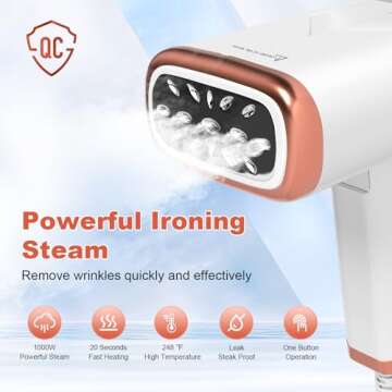Foldable Handheld Steamer with Travel Case, 1000W 20S Fast Heat-up Portable Garment Steamer for Clothes with Brush, Clothing Steamer Iron Fabric Wrinkle Remover for Home Office Travel