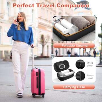 Foldable Handheld Steamer with Travel Case, 1000W 20S Fast Heat-up Portable Garment Steamer for Clothes with Brush, Clothing Steamer Iron Fabric Wrinkle Remover for Home Office Travel