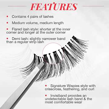 Ardell Demi Wispies False Eyelashes Black, Eye Make-Up Enhancement, Full Volume Strip Lashes - 4 pairs, 1 Pack