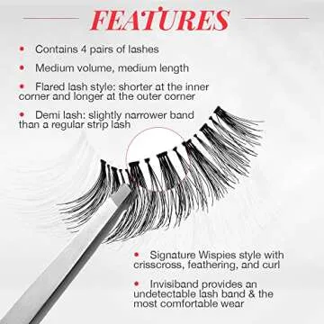 Ardell Demi Wispies False Eyelashes Black, Eye Make-Up Enhancement, Full Volume Strip Lashes - 4 pairs, 1 Pack
