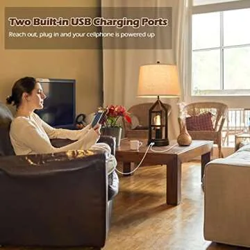 Farmhouse Table Lamps Set of 2 with USB Charging Ports