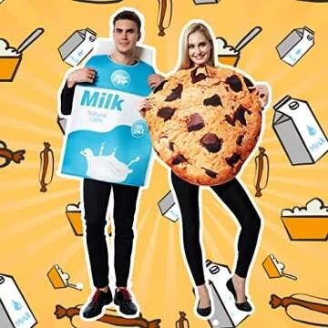 ReneeCho Couple Costume Halloween Food Cookies and Milk Carton Box Adult Men Women