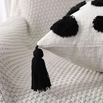 PANOD Super Soft Farmhouse Decorative Plush Throw Pillow Covers 26 x 26 Black,Solid Pom pom Tufted with Tassels Modern Accent Boho Square Cushion Cover Pillow Case for Couch Sofa