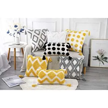 PANOD Super Soft Farmhouse Decorative Plush Throw Pillow Covers 26 x 26 Black,Solid Pom pom Tufted with Tassels Modern Accent Boho Square Cushion Cover Pillow Case for Couch Sofa