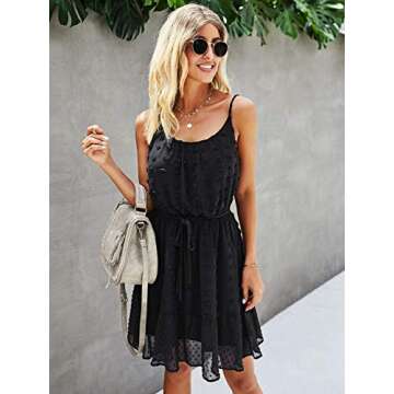 Lovinchic Women's Spaghetti Strap Tied Waist Floral Mini Dress Summer Casual Flowy Dress