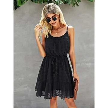 Lovinchic Women's Spaghetti Strap Tied Waist Floral Mini Dress Summer Casual Flowy Dress