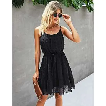 Lovinchic Women's Spaghetti Strap Tied Waist Floral Mini Dress Summer Casual Flowy Dress