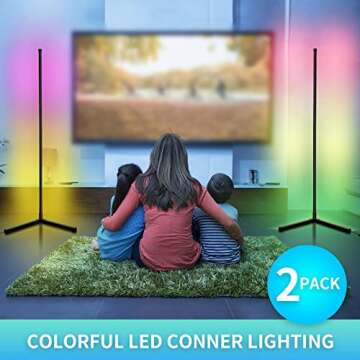 LED Corner Floor Lamp for Living Room, 2 Pack, Lit Lamp LED, RGB Dream Color Changing Modern Mood Li...