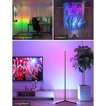 LED Corner Floor Lamp for Living Room, 2 Pack, Lit Lamp LED, RGB Dream Color Changing Modern Mood Lighting, Bluetooth APP and Remote Control Music Sync Great Theater Lighting Effect for Home