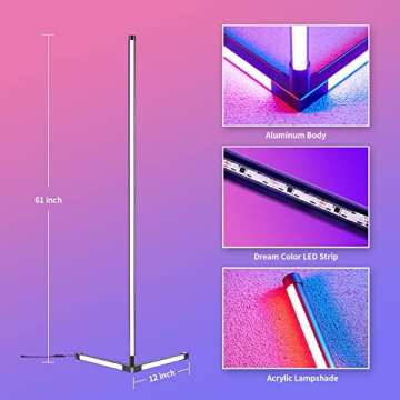 LED Corner Floor Lamp for Living Room, 2 Pack, Lit Lamp LED, RGB Dream Color Changing Modern Mood Lighting, Bluetooth APP and Remote Control Music Sync Great Theater Lighting Effect for Home