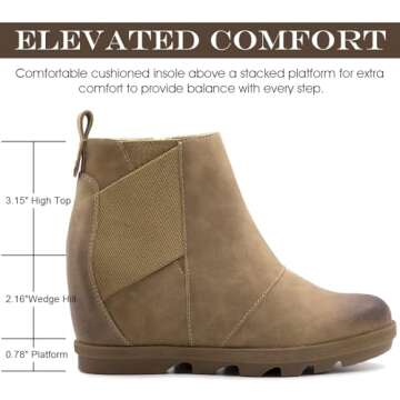 Athlefit Women's Wedge Boots Comfortable Ankle Wedge Booties With Zipper Khaki US 9