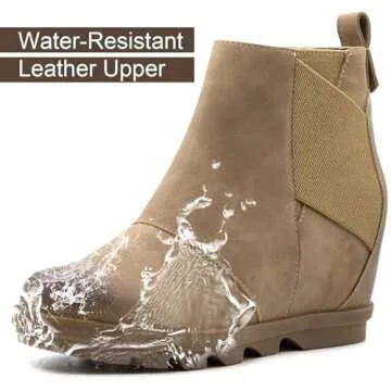 Athlefit Women's Wedge Boots Comfortable Ankle Wedge Booties With Zipper Khaki US 9