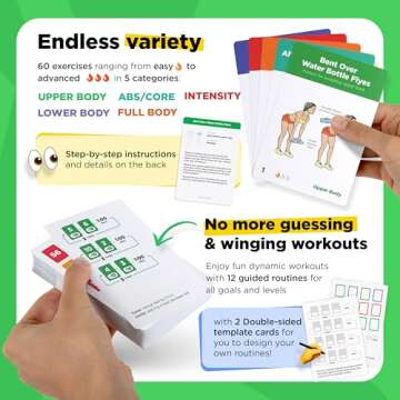 WorkoutLabs Exercise Cards: Bodyweight – Premium Home & Gym Workout Flash Cards Deck for Women and Men with 60 Exercises and 12 No Equipment Routines · Waterproof Plastic Fitness Flashcards