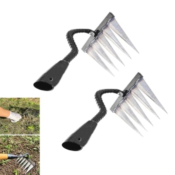 2Pcs Iron Rake for Weeding, Garden Metal Rake Heavy Duty with 5 Tines, Garden Weeding Rake Tools, Sh...