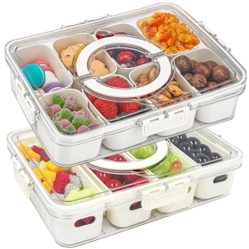 Yipaga 2 Pack Divided Serving Tray with Lid and Handle - 12 Compartments Snackle Box for Optimal Sna...