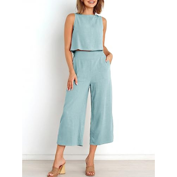 ANRABESS Women's Summer 2 Piece Outfit - Trendy Linen Lounge Set
