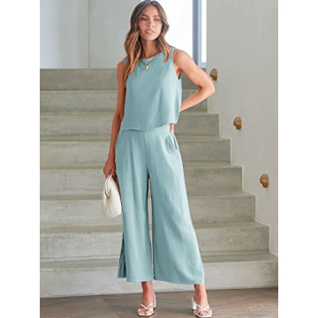 ANRABESS Women's Summer 2 Piece Outfit - Trendy Linen Lounge Set