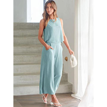 ANRABESS Women's Summer 2 Piece Outfit - Trendy Linen Lounge Set