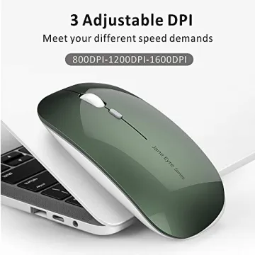 Uciefy Q5 Slim Rechargeable Wireless Mouse, 2.4G Portable Optical Silent Ultra Thin Wireless Computer Mouse with USB Receiver and Type C Adapter, Compatible with PC, Laptop, Desktop (Blackish Green)