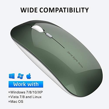 Uciefy Q5 Slim Rechargeable Wireless Mouse, 2.4G Portable Optical Silent Ultra Thin Wireless Computer Mouse with USB Receiver and Type C Adapter, Compatible with PC, Laptop, Desktop (Blackish Green)