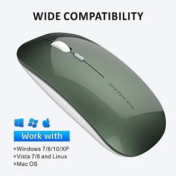 Uciefy Q5 Slim Rechargeable Wireless Mouse, 2.4G Portable Optical Silent Ultra Thin Wireless Computer Mouse with USB Receiver and Type C Adapter, Compatible with PC, Laptop, Desktop (Blackish Green)