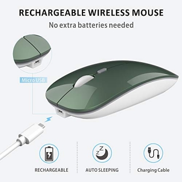 Uciefy Q5 Slim Rechargeable Wireless Mouse, 2.4G Portable Optical Silent Ultra Thin Wireless Computer Mouse with USB Receiver and Type C Adapter, Compatible with PC, Laptop, Desktop (Blackish Green)