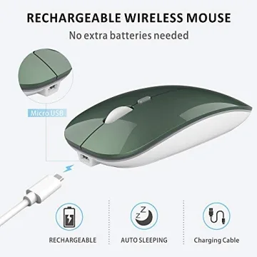 Uciefy Q5 Slim Rechargeable Wireless Mouse, 2.4G Portable Optical Silent Ultra Thin Wireless Computer Mouse with USB Receiver and Type C Adapter, Compatible with PC, Laptop, Desktop (Blackish Green)