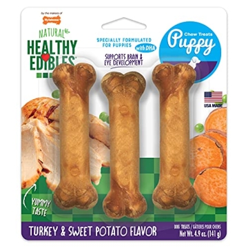 Nylabone Healthy Edibles Natural Puppy Chews - Long Lasting Turkey & Sweet Potato Treats for Puppies
