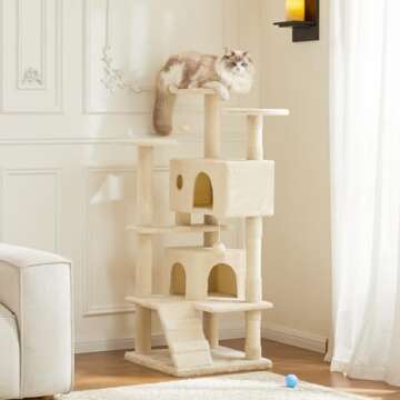 Sweetcrispy 54-Inch Cat Tree Tower – Multi-Level with Sisal Scratching Post, Perfect Pet Gift, Ind...