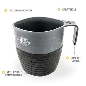 UCO Plastic Collapsible Cup for Camping, Backpacking, and Hiking, 12 Ounces, Grey