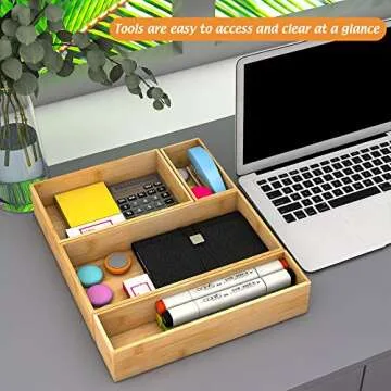 Bamboo Kitchen Drawer Organizer, Wooden Storage Box for Utensil Organizer Silverware Tray Cutlery Holder Flatware Containers - Multi-Use Deep Drawer Dividers Organizer for Bathroom, Jewelry (9"6"2.5")